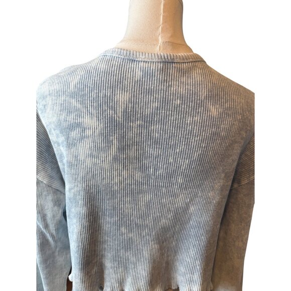2/$30 Zara Medium Light Blue Ribbed Knit Long Sleeve Crop Top - Picture 8 of 12